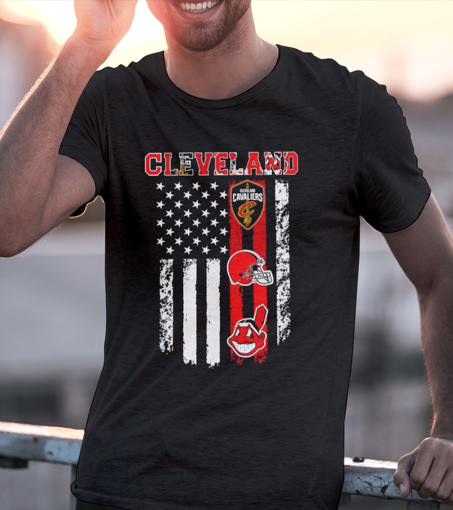 Cleveland Cavaliers Browns Guardians American Flag T-Shirt
