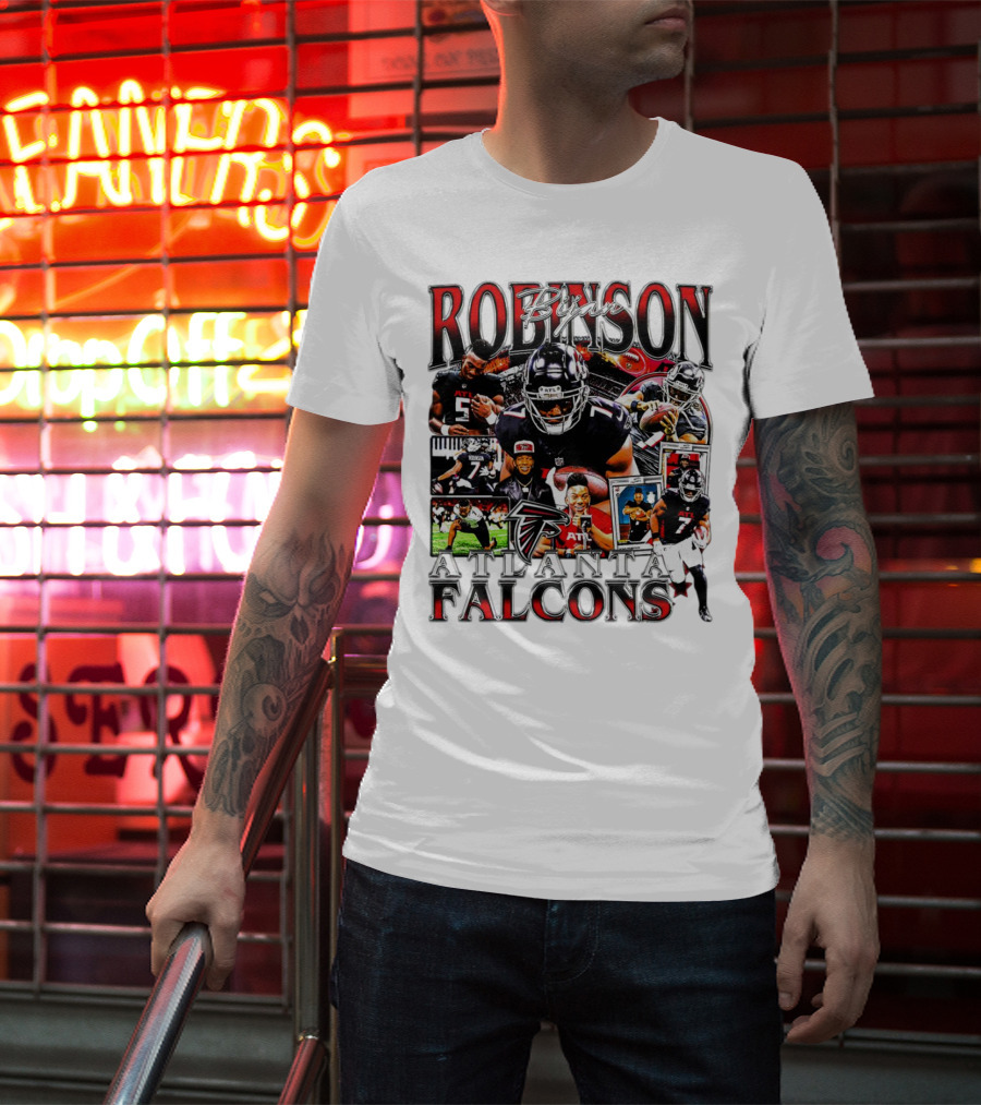 Bijan Robinson Atlanta Falcons Collage With Falcons Logo And Player Images T-Shirt