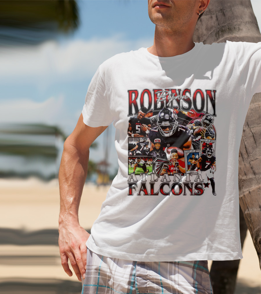 Bijan Robinson Atlanta Falcons Collage With Falcons Logo And Player Images T-Shirt