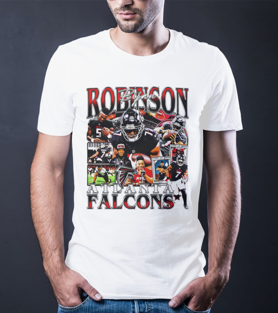 Bijan Robinson Atlanta Falcons Collage With Falcons Logo And Player Images T-Shirt