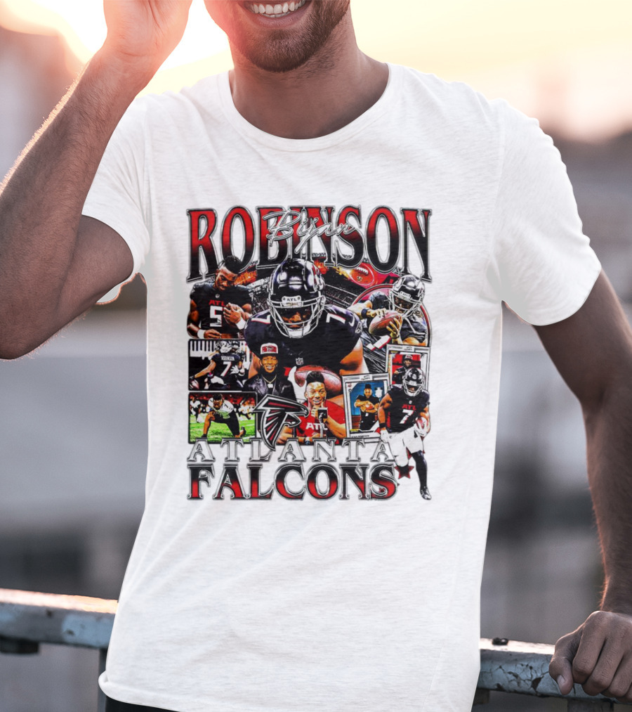 Bijan Robinson Atlanta Falcons Collage With Falcons Logo And Player Images T-Shirt