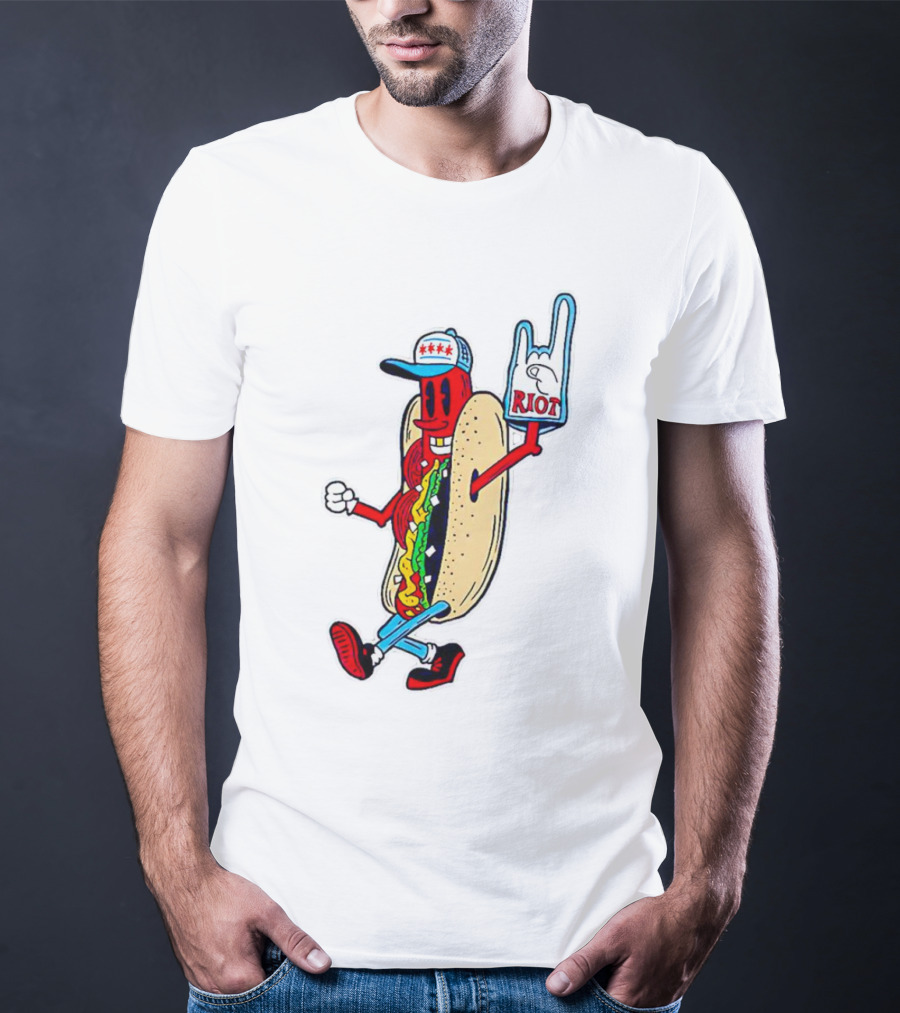Hotdog Riot Fest Rock On Sausage Icon With Foam Hand T-Shirt