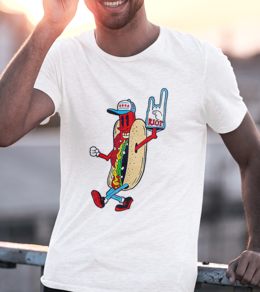 Hotdog Riot Fest Rock On Sausage Icon With Foam Hand T-Shirt