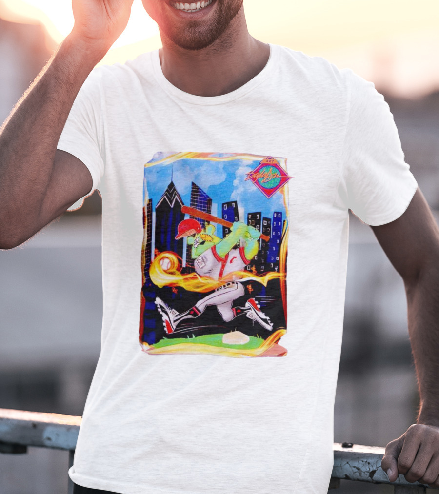 King Saladeen Baseball Caricature With Philadelphia Skyline And Color Splash T-Shirt