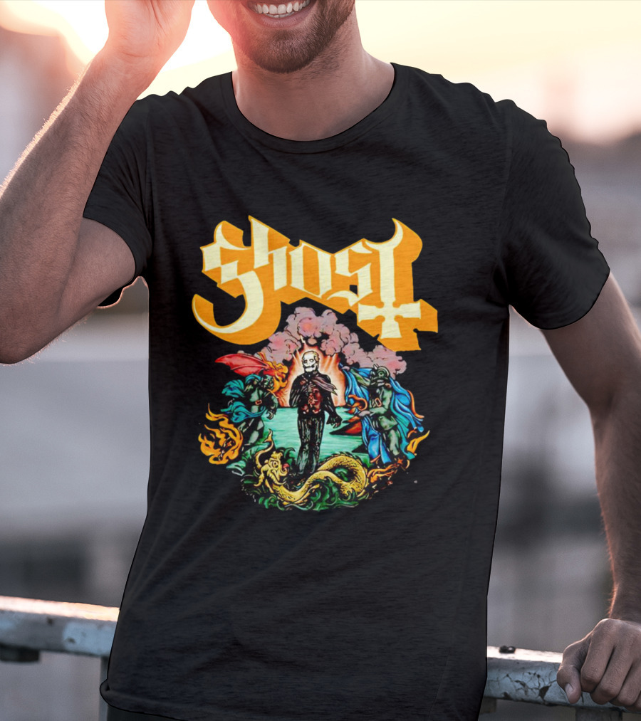 Ghost Skeleton Surrounded By Demons Artwork Halloween T-Shirt