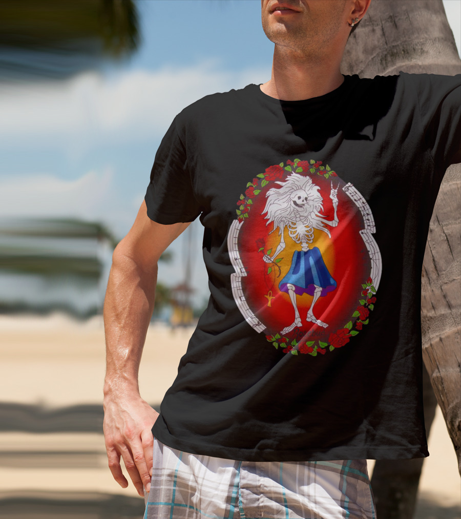 Skeleton Holding Rose With Ankh Surrounded By Roses Halloween Rosebud T-Shirt