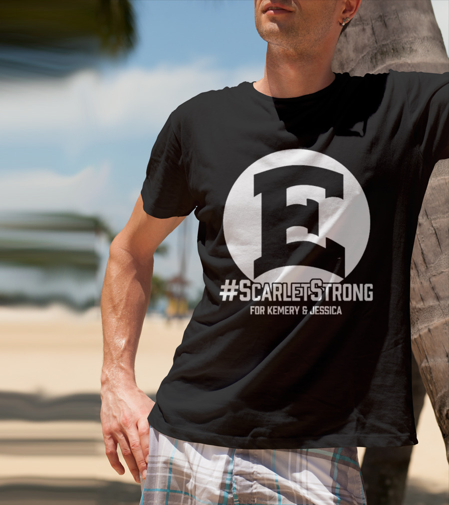 ScarletStrong For Kemery And Jessica Bold E Logo Emblem T-Shirt