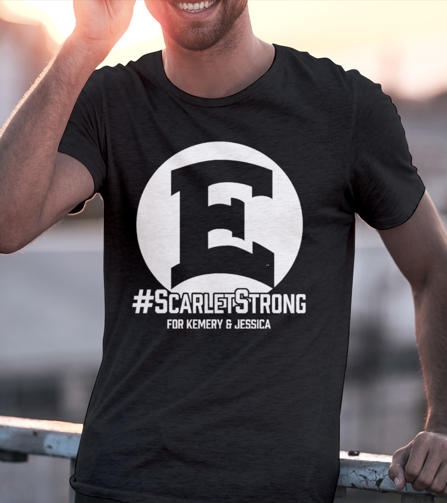 ScarletStrong For Kemery And Jessica Bold E Logo Emblem T-Shirt