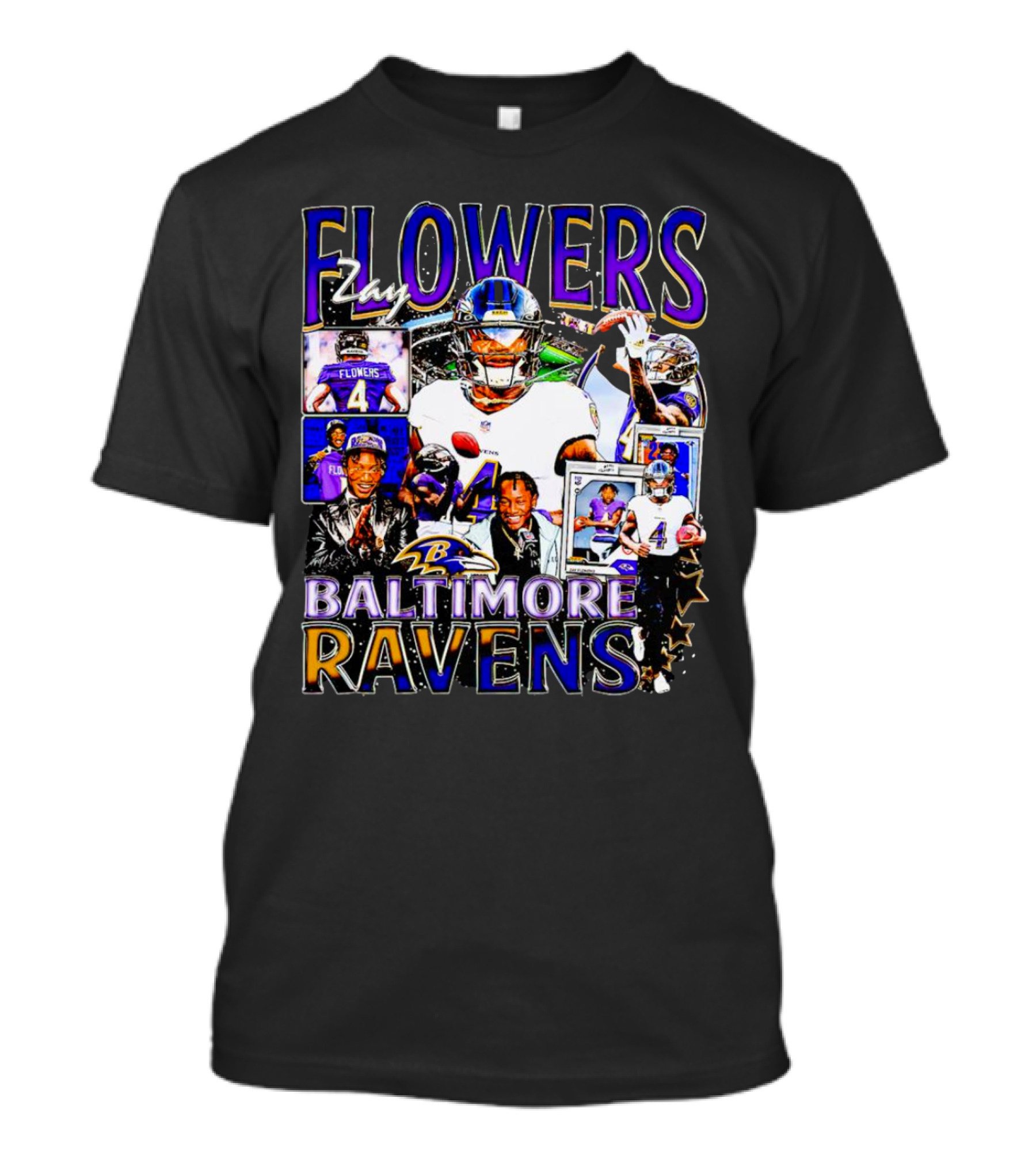 Zay Flowers Baltimore Ravens NFL Football Stars Collage T-Shirt