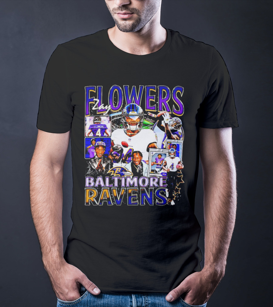 Zay Flowers Baltimore Ravens NFL Football Stars Collage T-Shirt