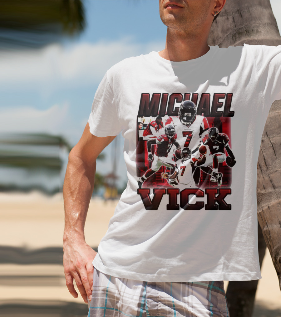 Michael Vick Atlanta Falcons Football Number 7 Quarterback Action Collage T-Shirt