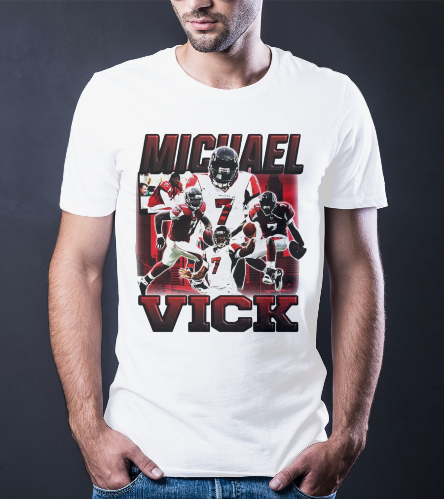 Michael Vick Atlanta Falcons Football Number 7 Quarterback Action Collage T-Shirt