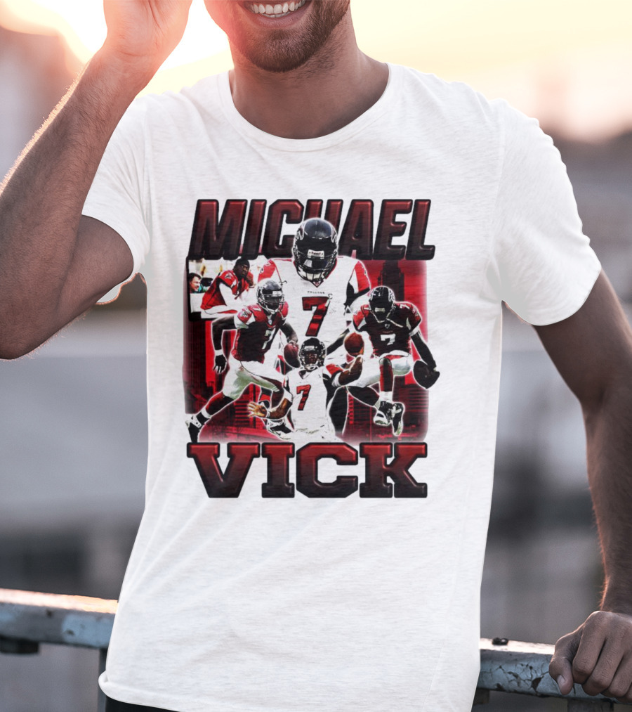 Michael Vick Atlanta Falcons Football Number 7 Quarterback Action Collage T-Shirt