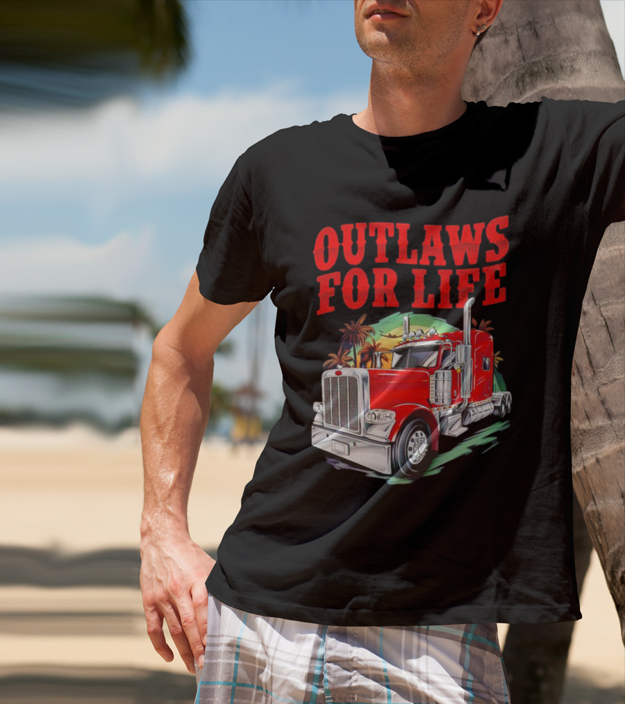Outlaws For Life Red Truck Palm Trees T-Shirt