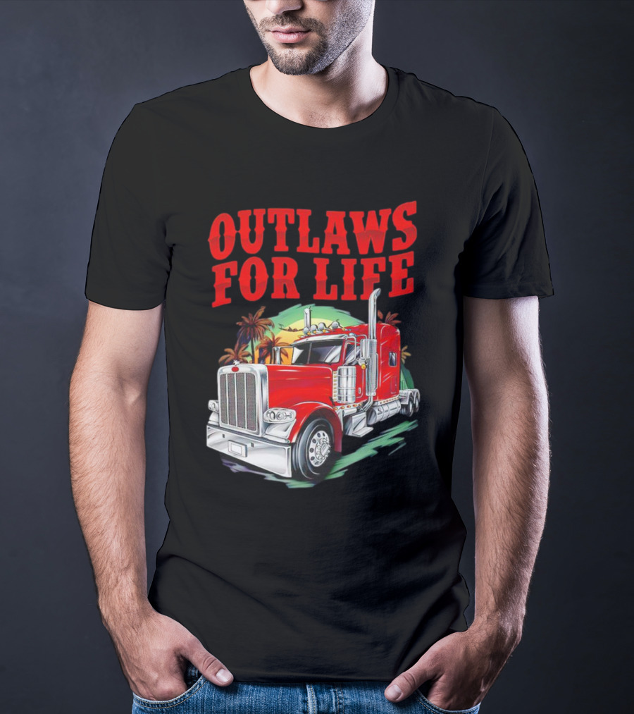 Outlaws For Life Red Truck Palm Trees T-Shirt