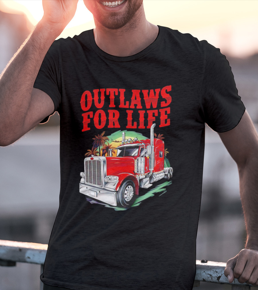 Outlaws For Life Red Truck Palm Trees T-Shirt