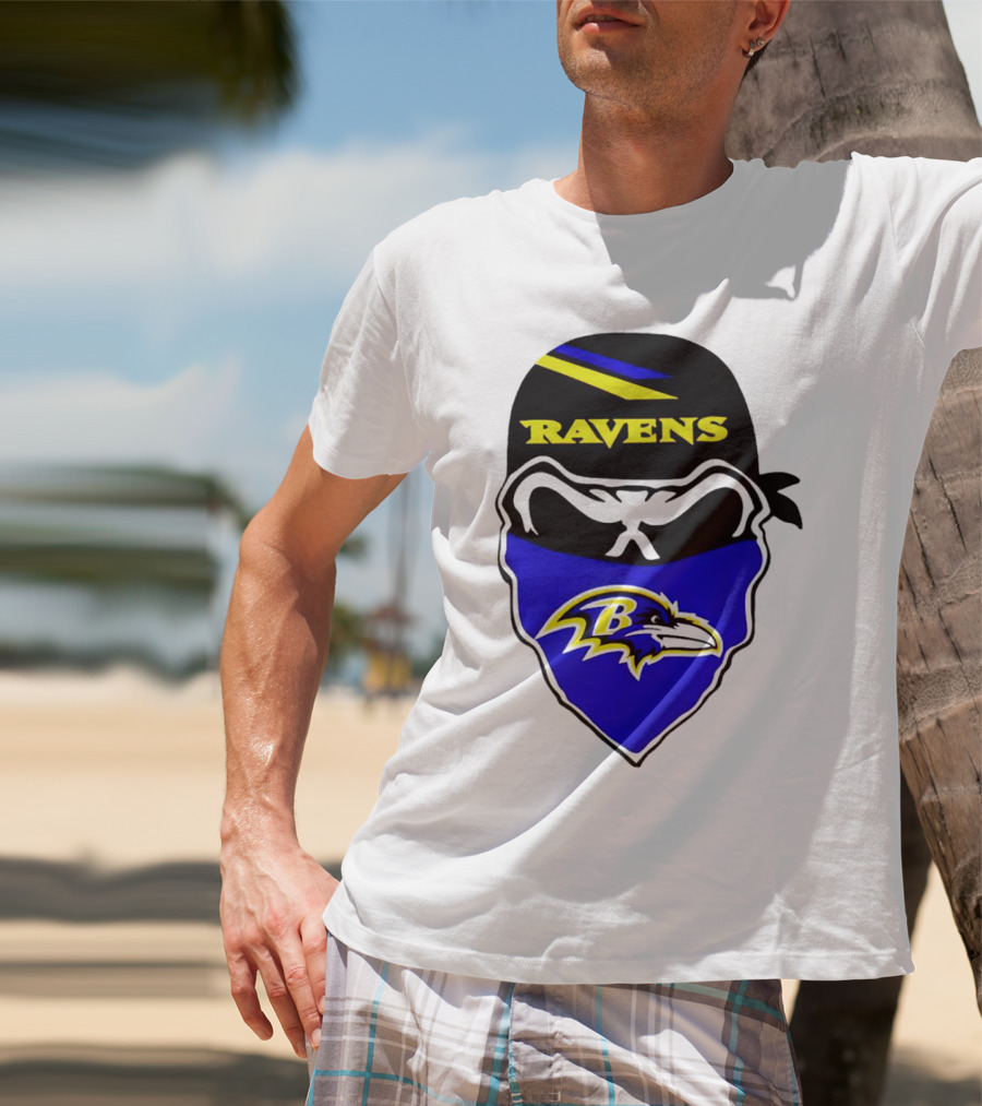 Ravens Skull Bandana Logo Baltimore Ravens T-Shirt