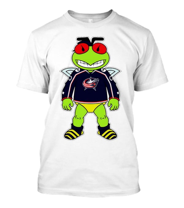 Columbus Blue Jackets Stinger Mascot Character In Team Jersey T-Shirt