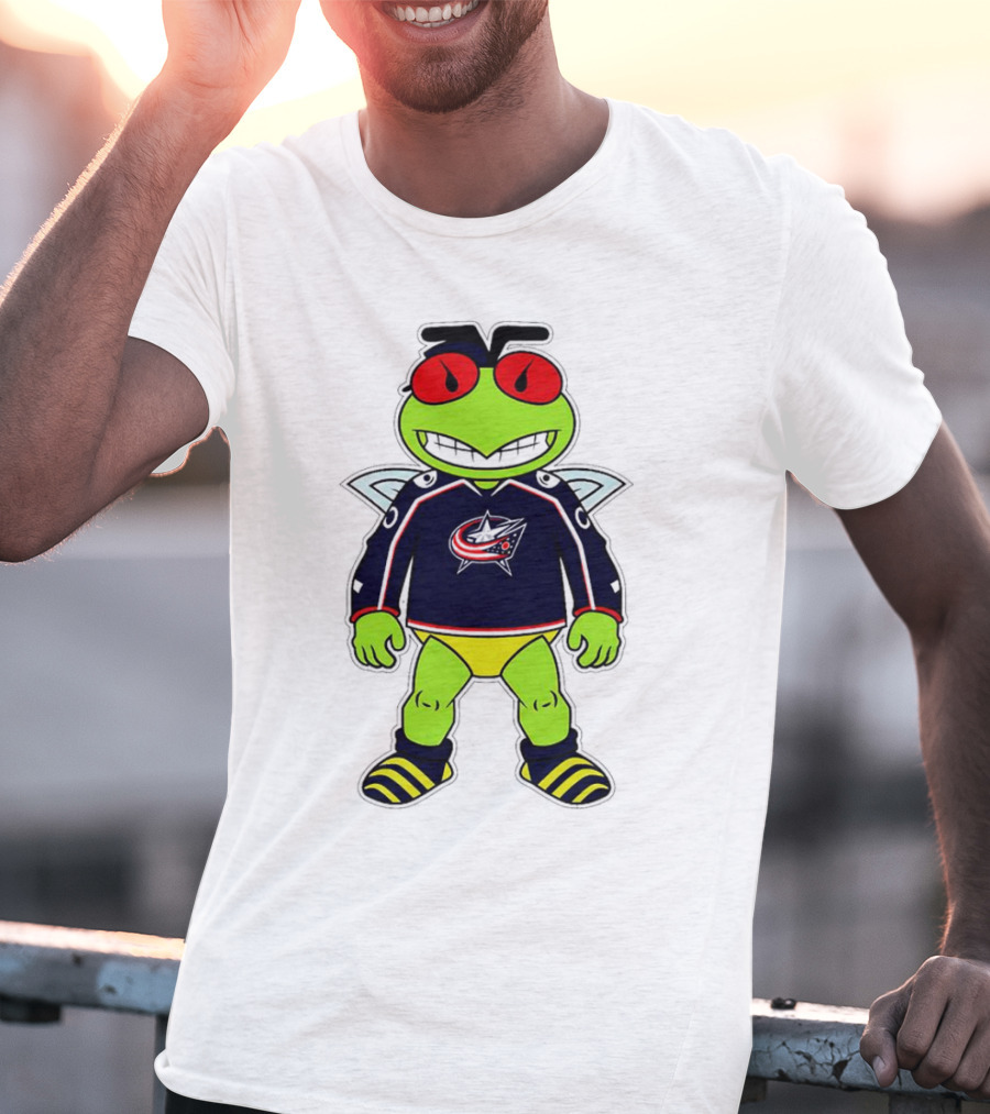 Columbus Blue Jackets Stinger Mascot Character In Team Jersey T-Shirt