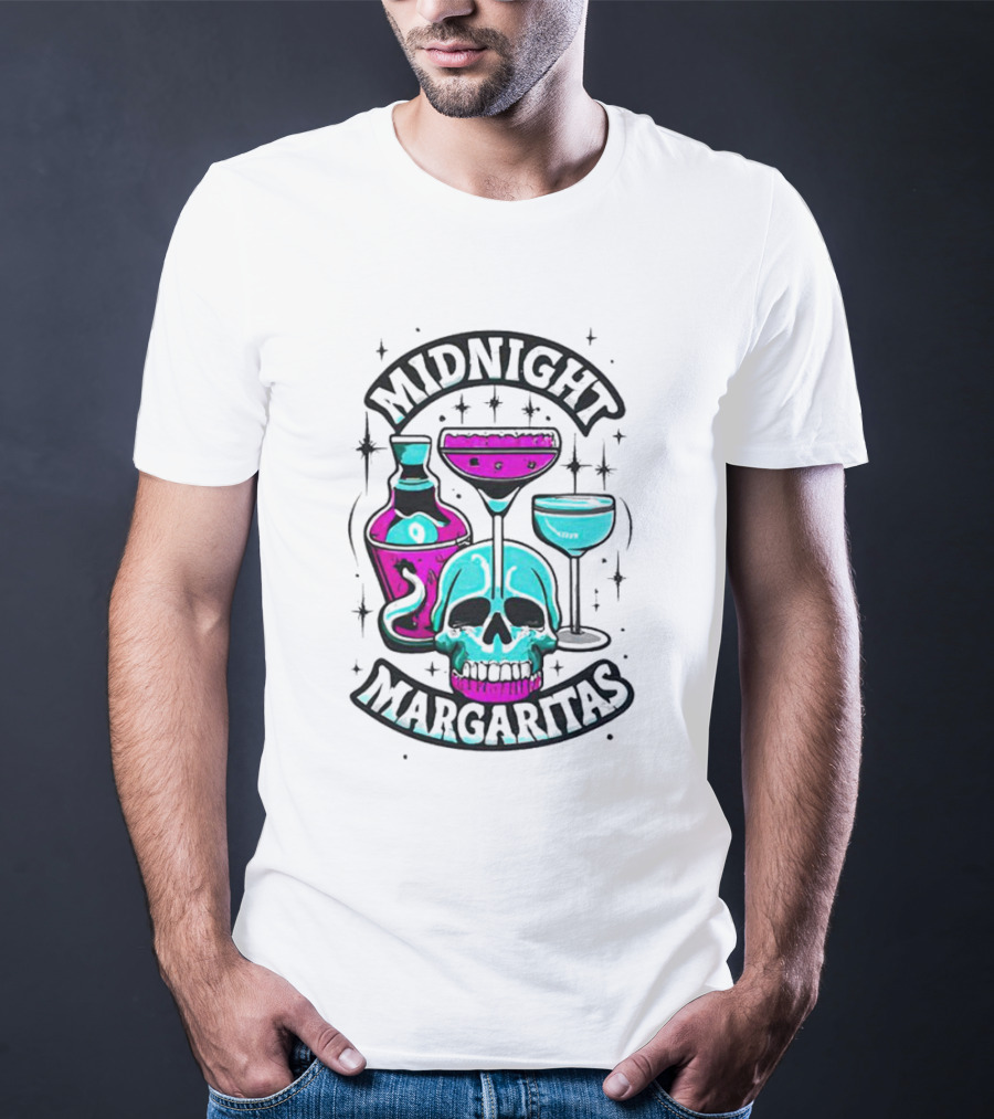 Midnight Margaritas Skull Neon Cocktails T-Shirt