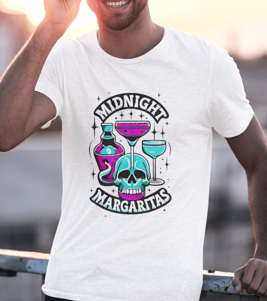 Midnight Margaritas Skull Neon Cocktails T-Shirt