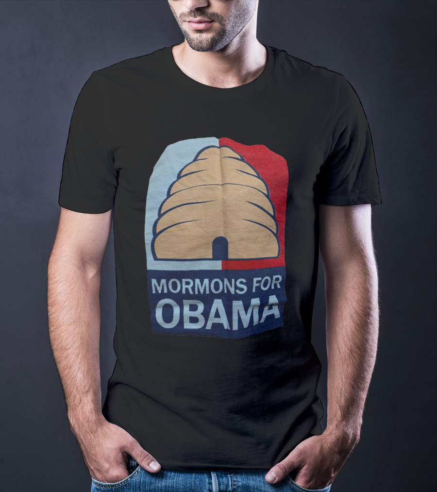 Mormons For Obama Beehive Symbol Two-Tone Background T-Shirt