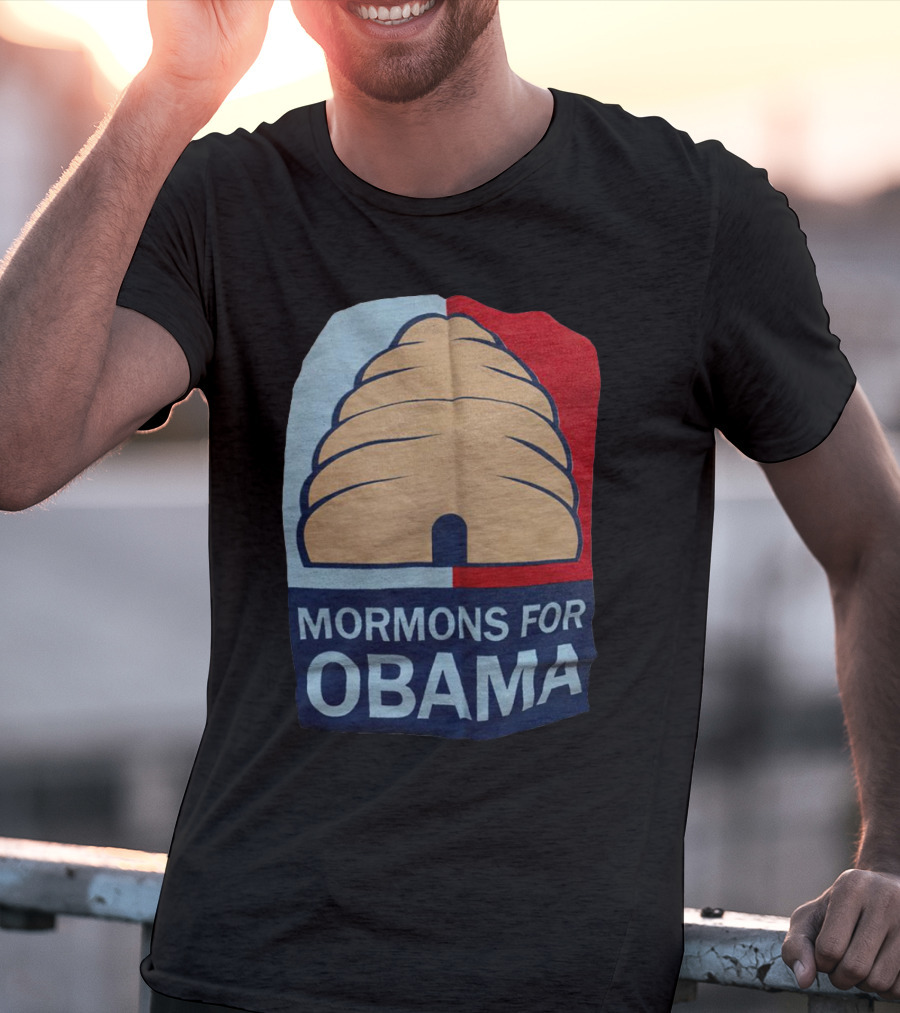 Mormons For Obama Beehive Symbol Two-Tone Background T-Shirt