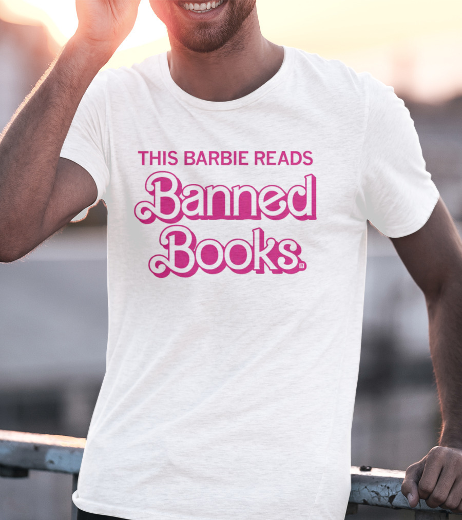 This Barbie Reads Banned Books Bold Pink Retro Typography T-Shirt
