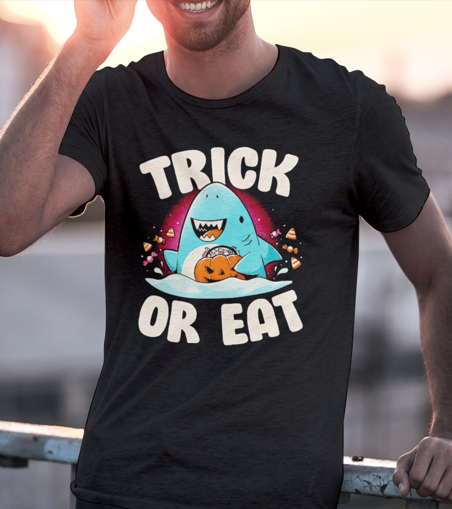 Trick Or Eat Shark Halloween Pumpkin Candy T-Shirt