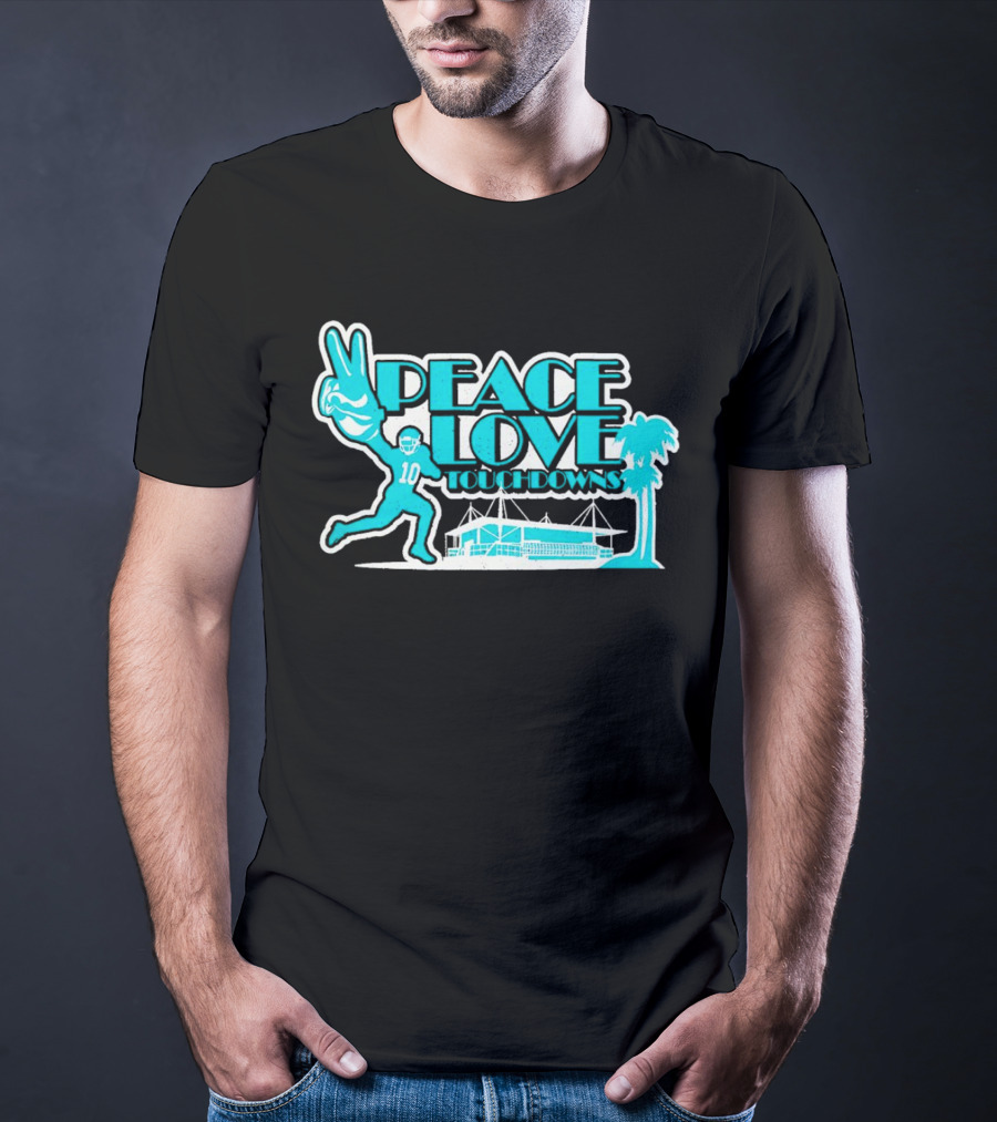 Peace Love Touchdowns Miami Football Stadium Player Victory Palms T-Shirt