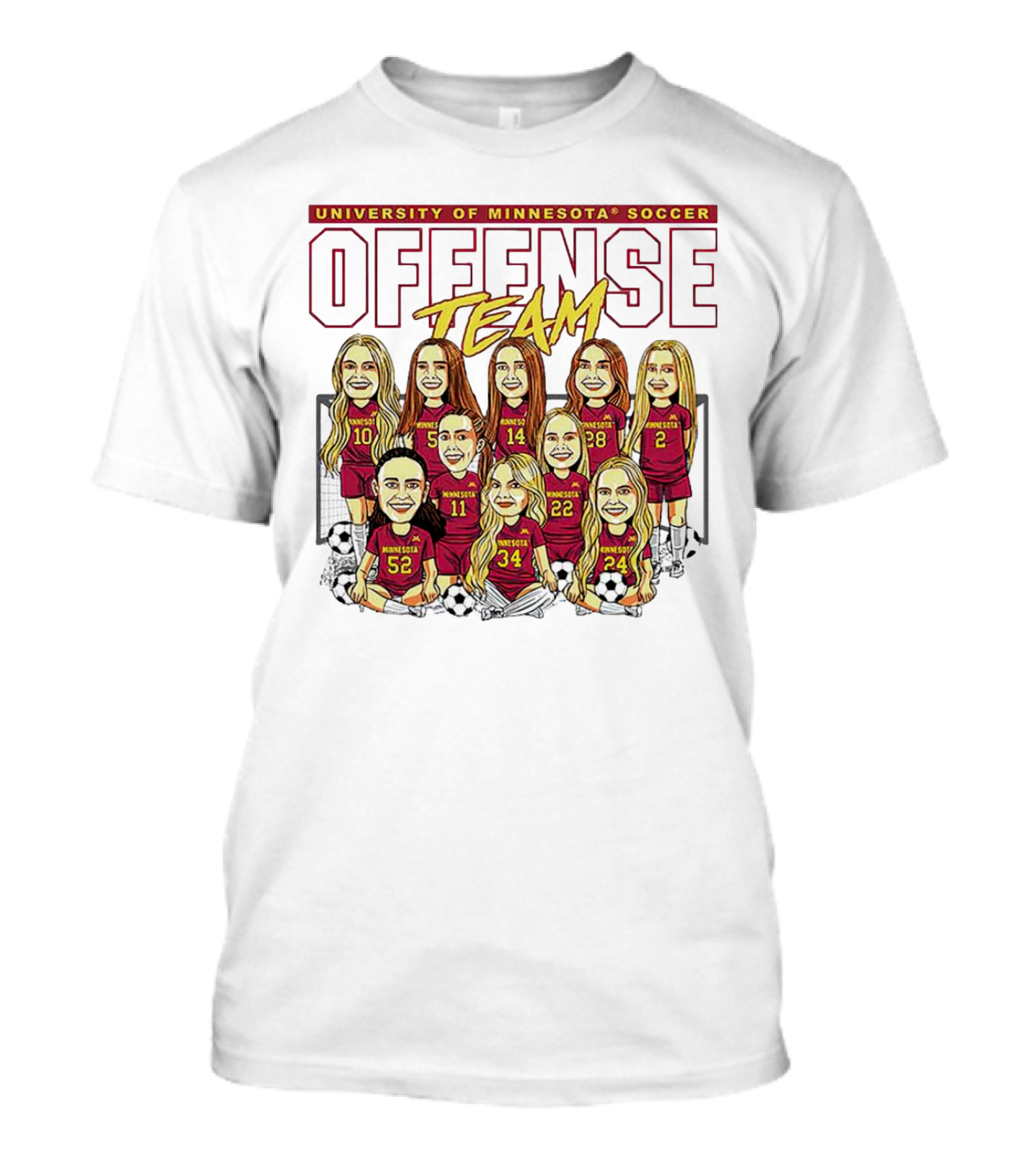 University Of Minnesota Soccer Offense Team Caricature T-Shirt