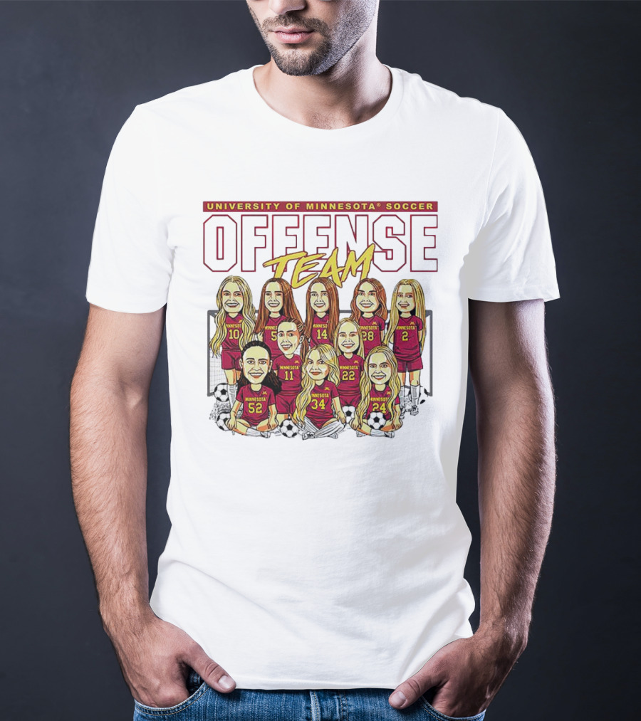 University Of Minnesota Soccer Offense Team Caricature T-Shirt