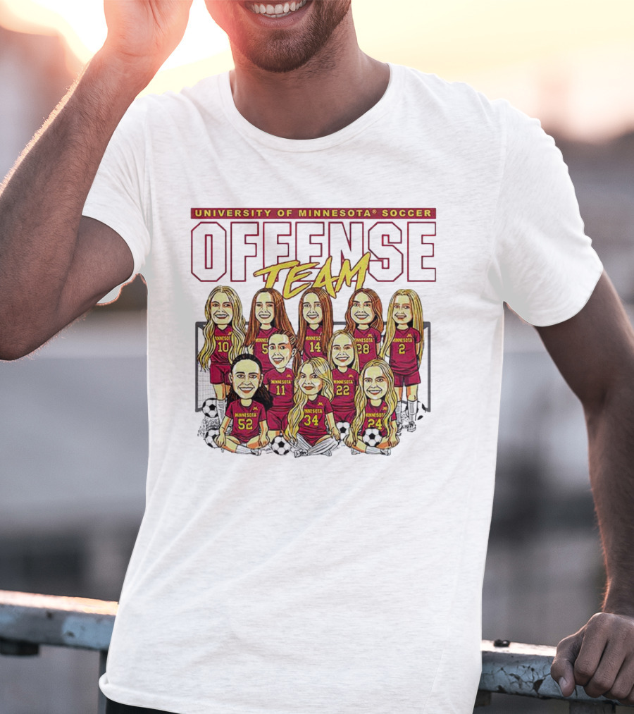 University Of Minnesota Soccer Offense Team Caricature T-Shirt