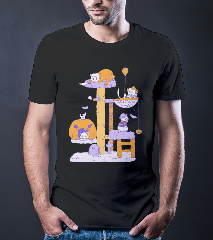 Cat Horror Icons Halloween Pumpkin Creepy Playhouse T-Shirt