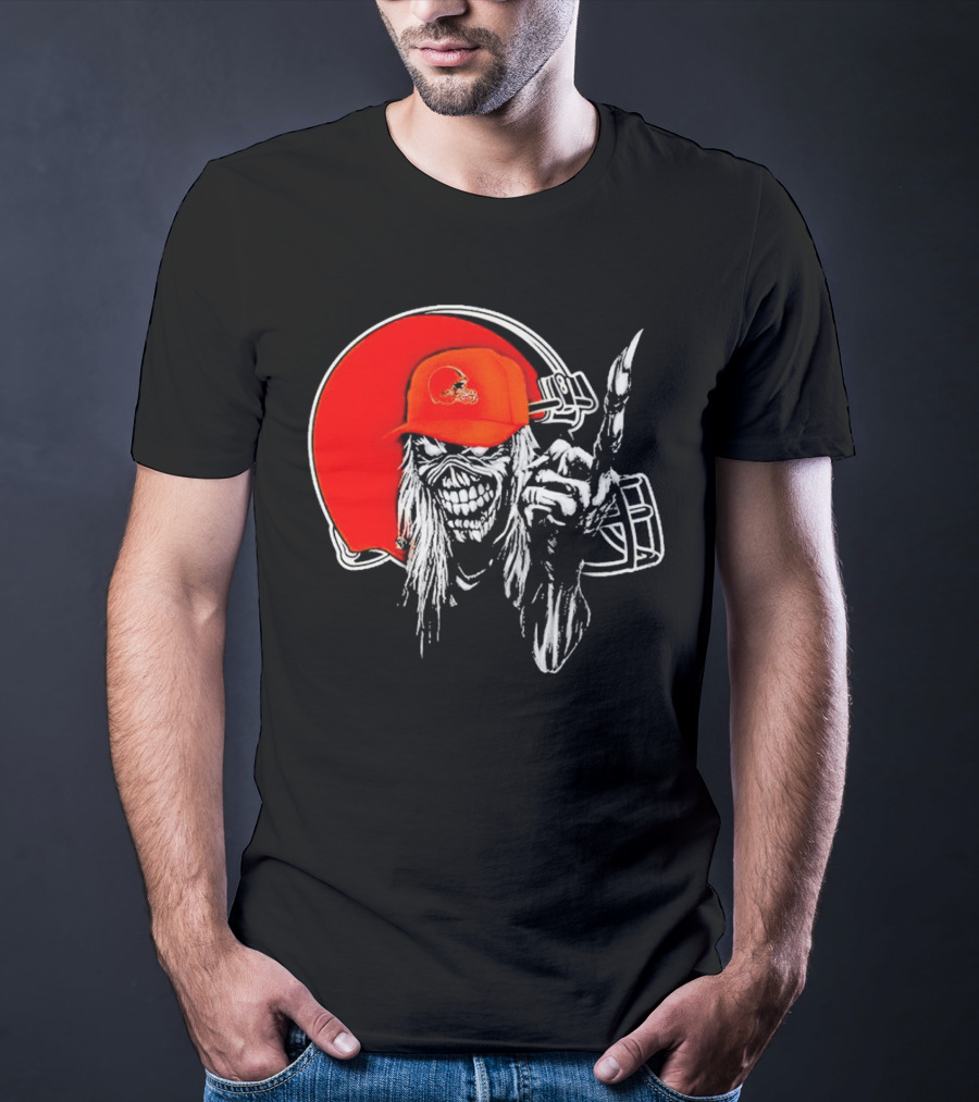 Cleveland Browns Skull With Helmet Halloween Football T-Shirt