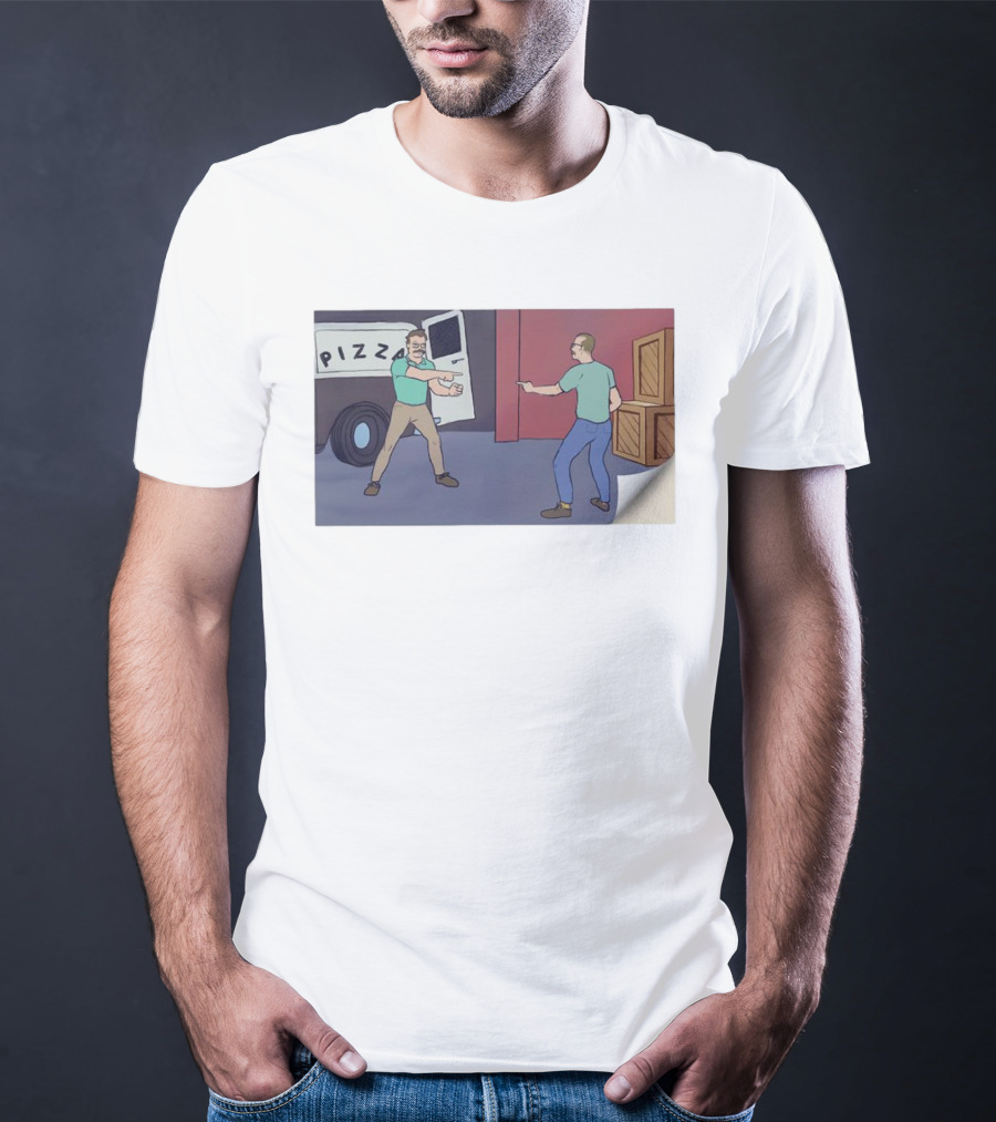 Pizza John Mustache Meme Spider-Man Pointing Scene T-Shirt