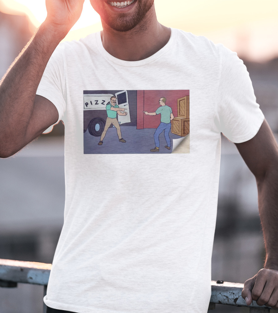 Pizza John Mustache Meme Spider-Man Pointing Scene T-Shirt