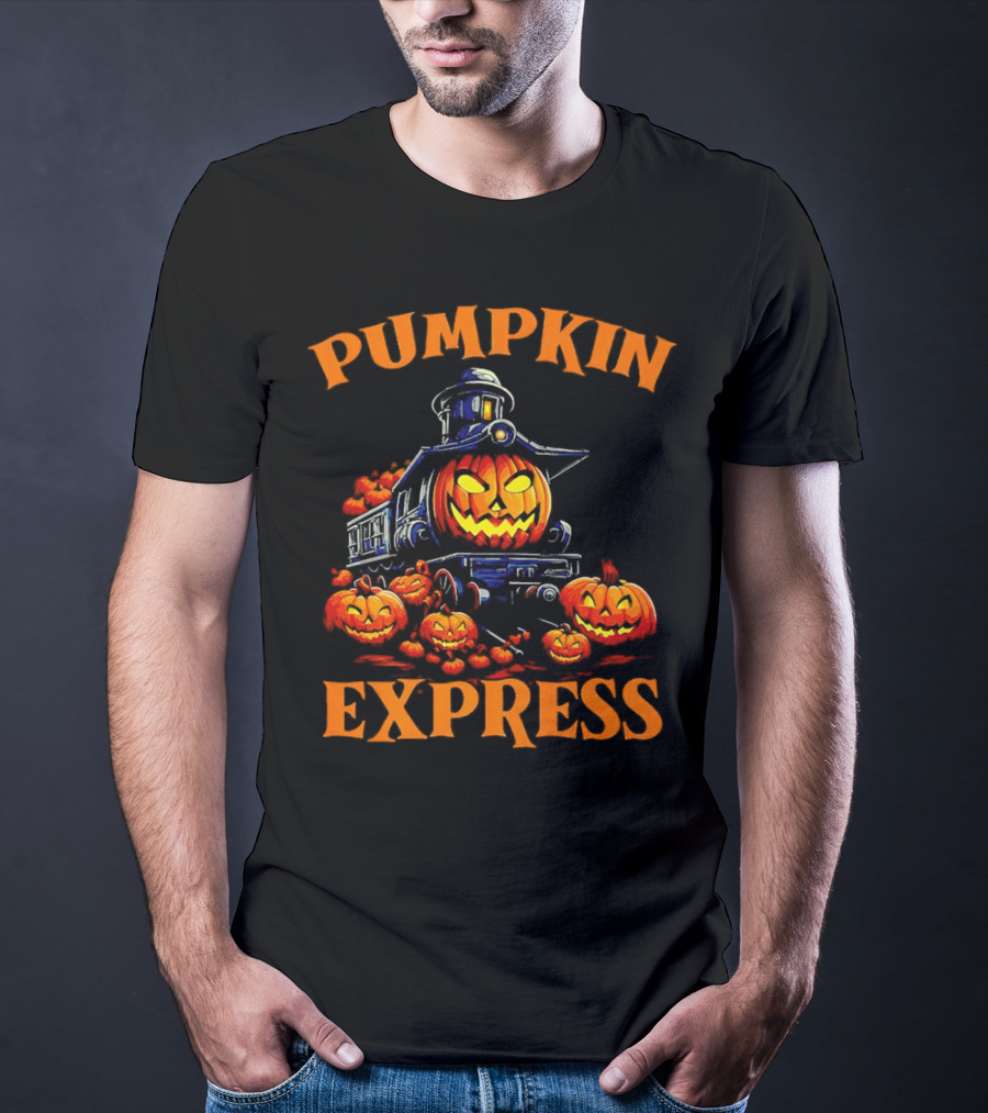 PUMPKIN EXPRESS Halloween Train With Jack-o'-Lantern Faces T-Shirt
