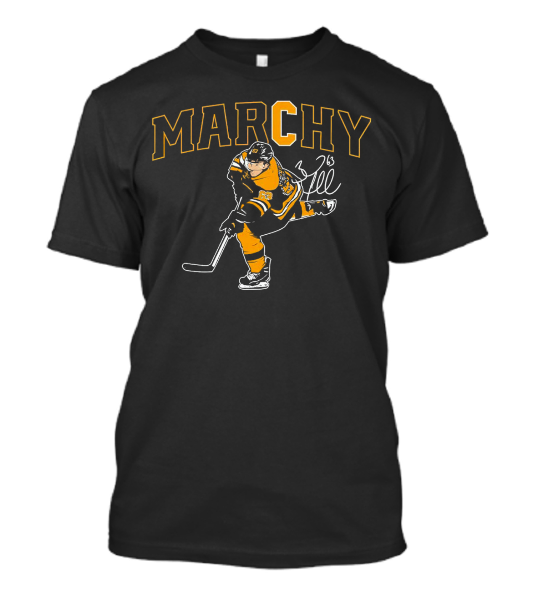 Marchy Brad Marchand 63 Boston Bruins Hockey Signature T-Shirt