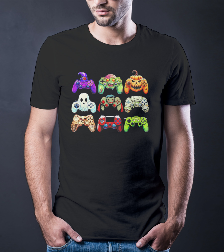 Gaming Skeleton Zombie Ghost Pumpkin Witch Halloween Controller Collection T-Shirt