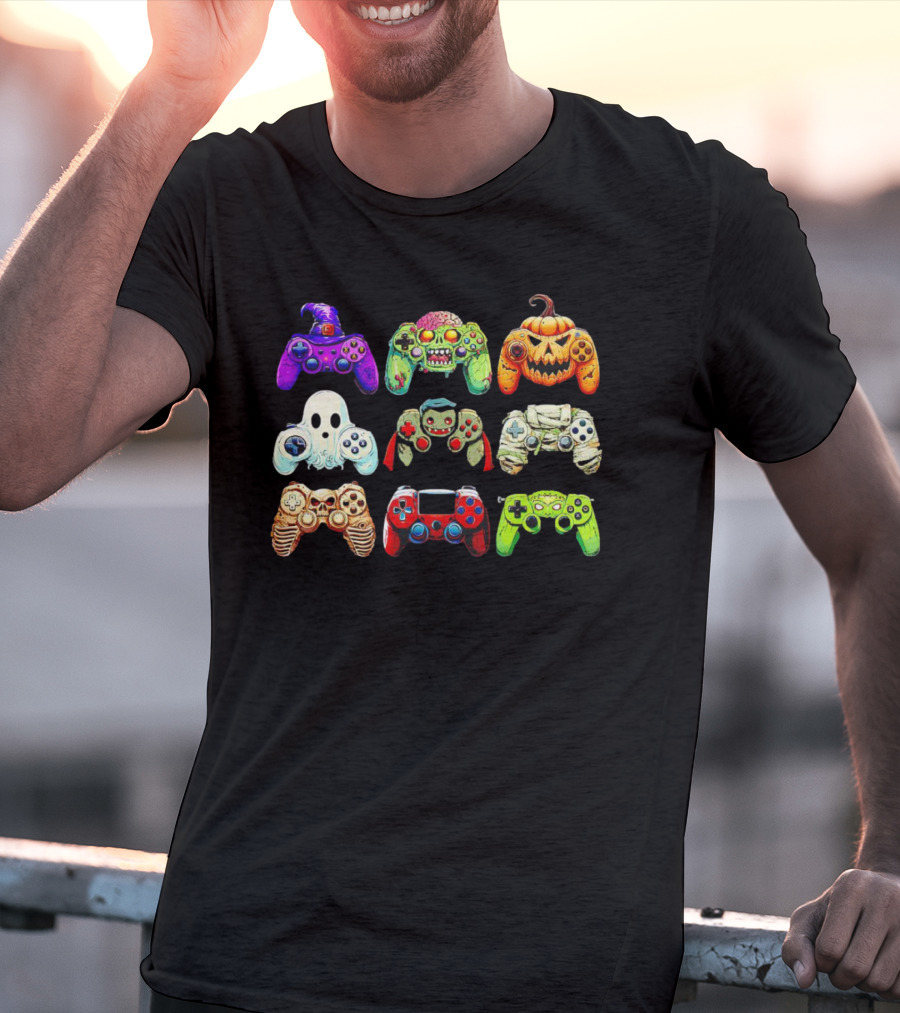 Gaming Skeleton Zombie Ghost Pumpkin Witch Halloween Controller Collection T-Shirt