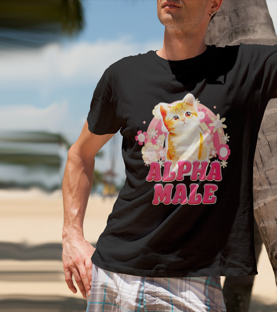 Alpha Male Cat With Floral Background T-Shirt