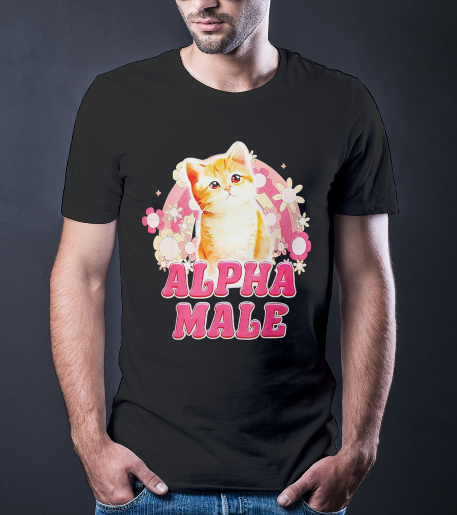 Alpha Male Cat With Floral Background T-Shirt