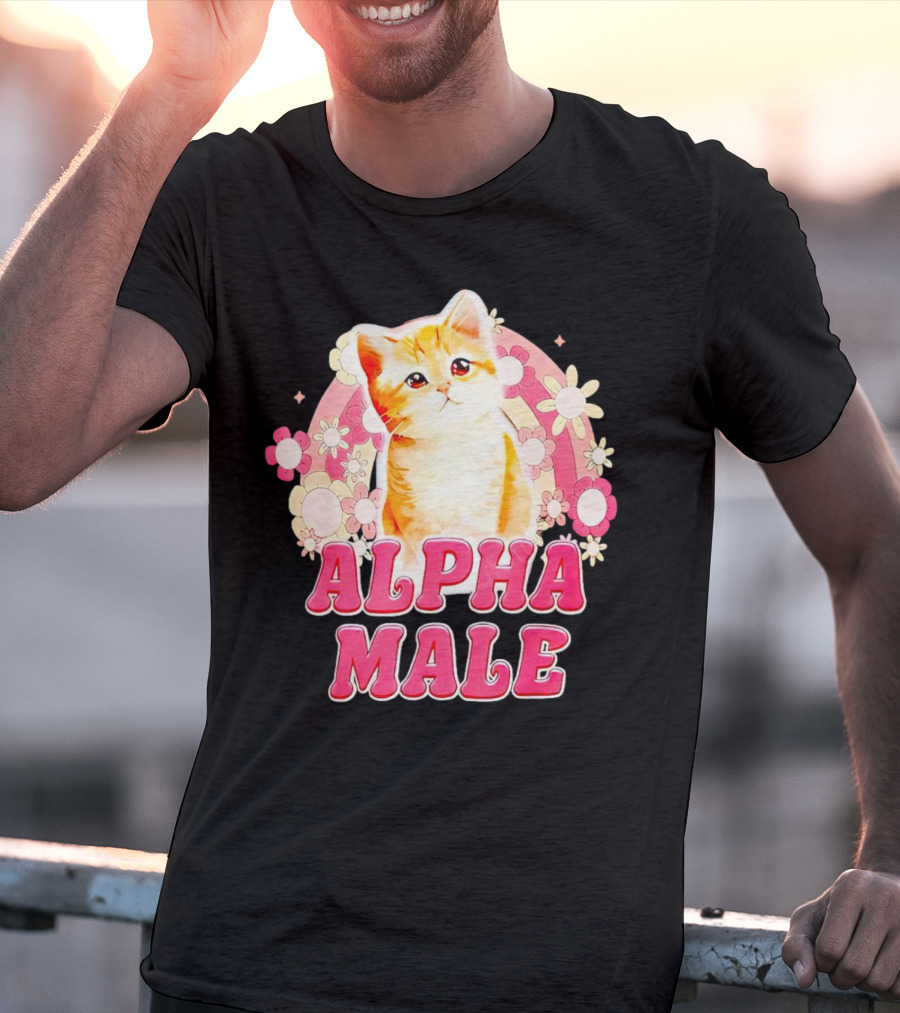 Alpha Male Cat With Floral Background T-Shirt