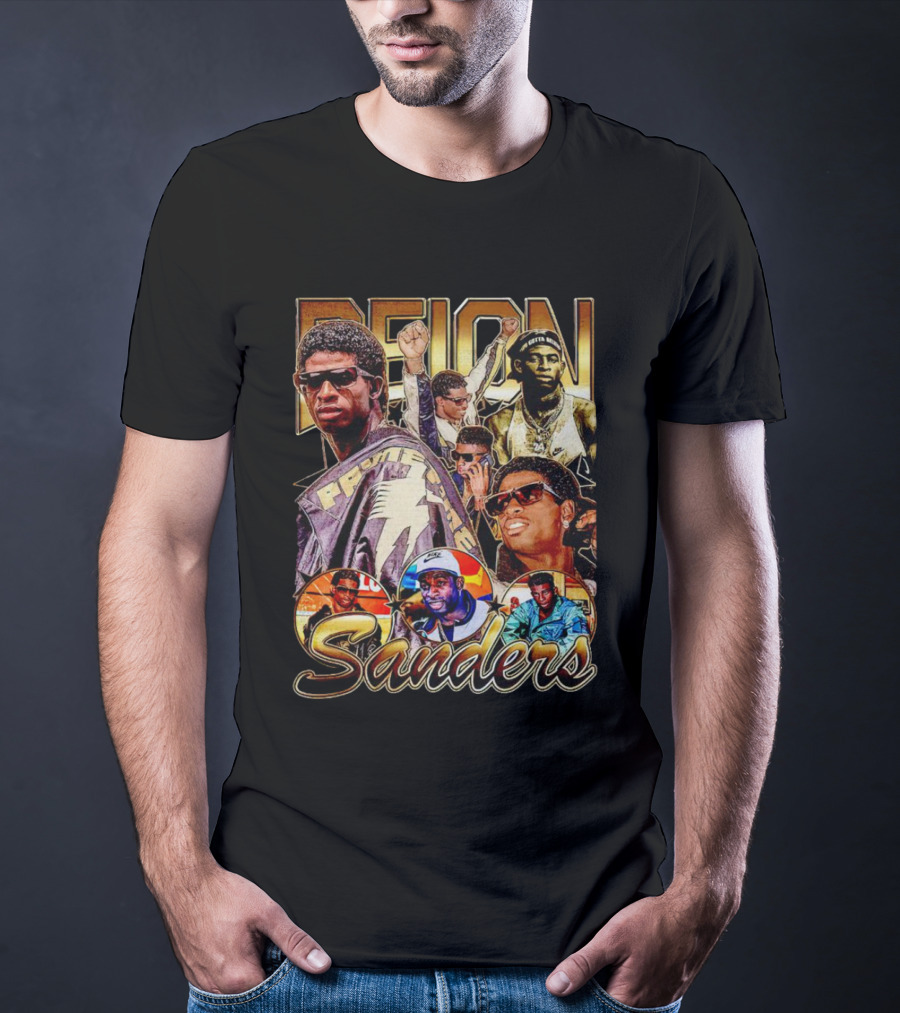 Deion Sanders Prime Time Vintage Collage With Multiple Portraits T-Shirt