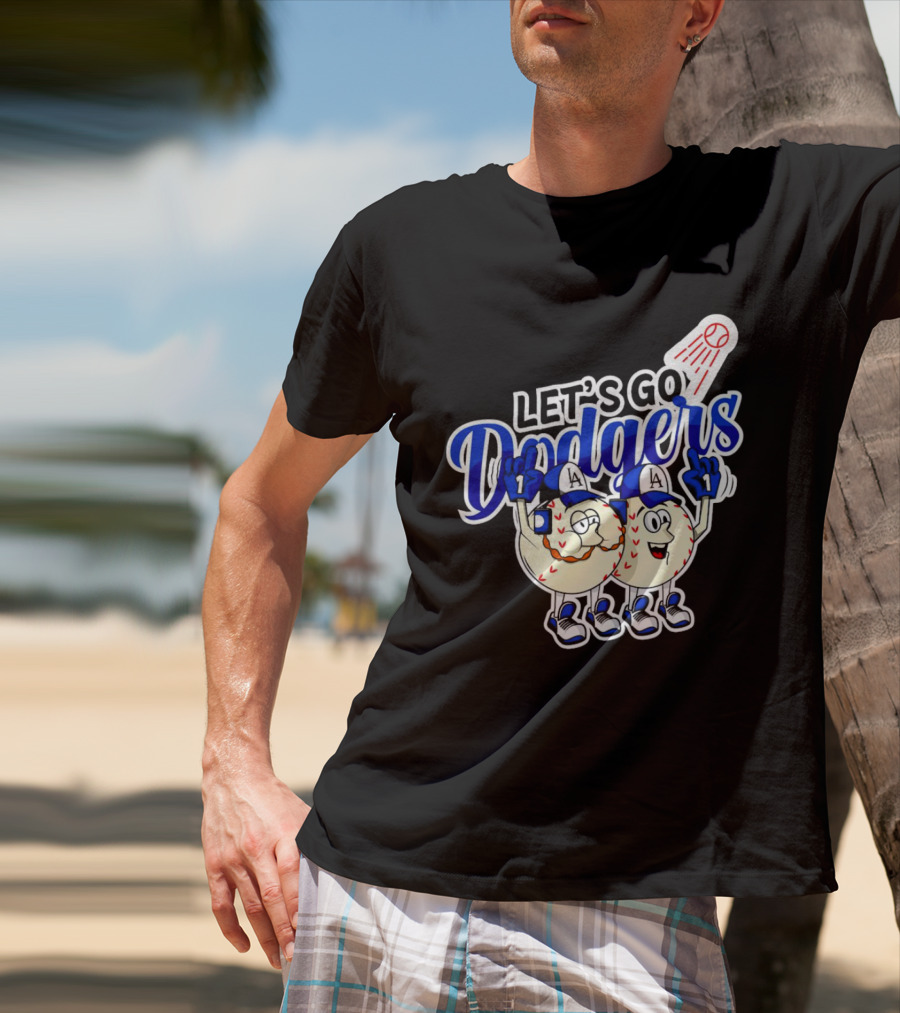 Let's Go Dodgers Baseball With Cartoon Baseballs And Iconic Spotlight T-Shirt