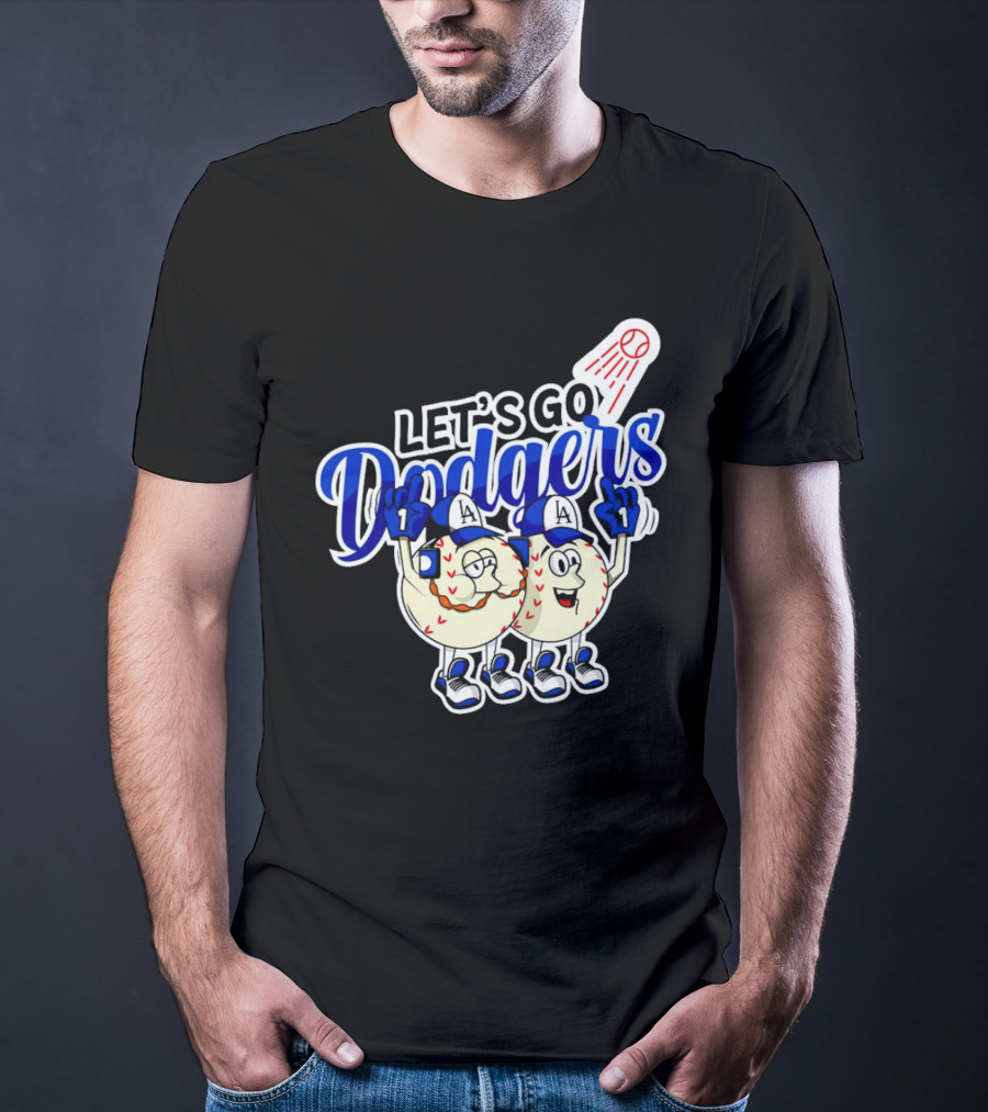 Let's Go Dodgers Baseball With Cartoon Baseballs And Iconic Spotlight T-Shirt