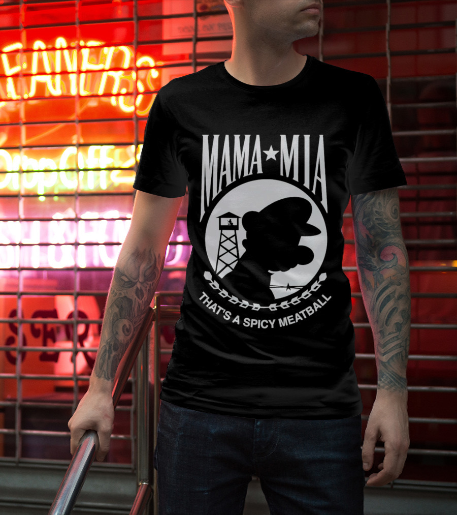 MAMA MIA THAT'S A SPICY MEATBALL Mario Silhouette Prison Tower T-Shirt