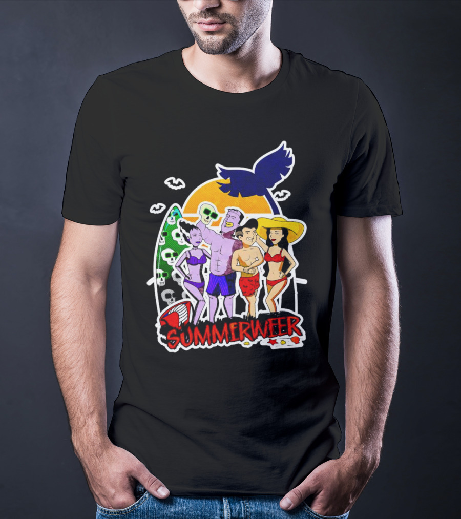 SUMMERWEEN Halloween Beach Party With Monsters And Skulls T-Shirt