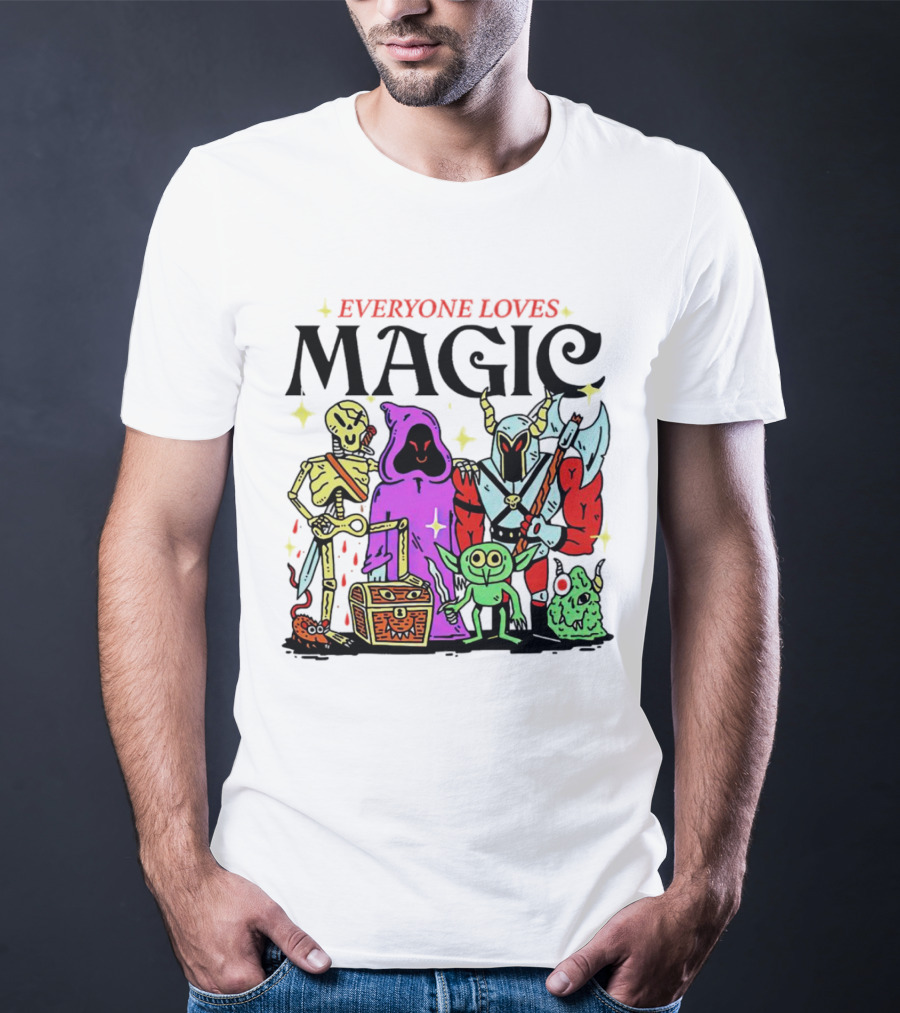 Everyone Loves Magic Skeleton Goblin Knight Chest Stars Sword T-Shirt